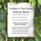 Recipe card for A Walk In The Forest diffuser blend, a warm, woody scent