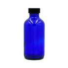 4 oz cobalt blue boston round glass bottle with black cap, use for DIY projects or storage