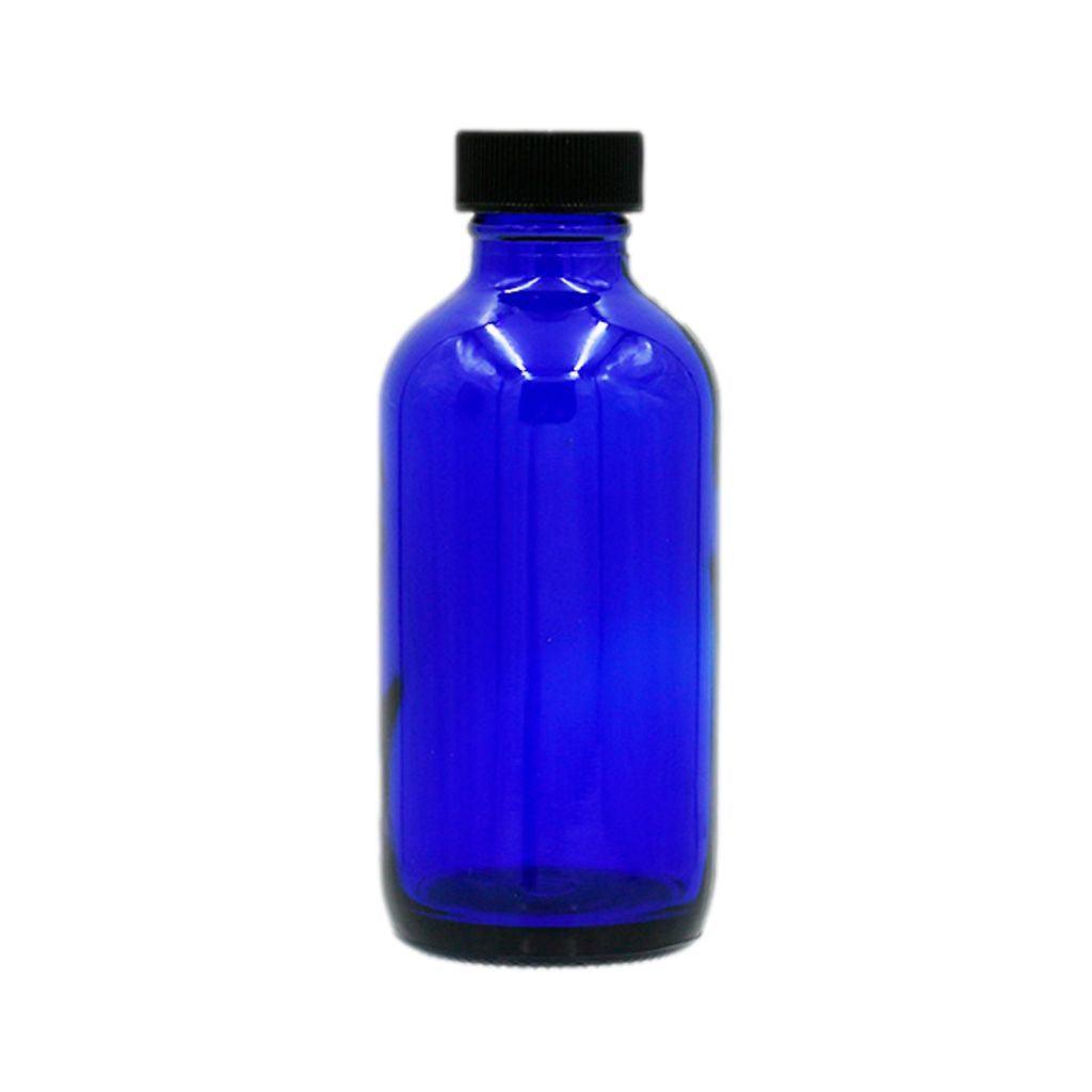 4 oz cobalt blue boston round glass bottle with black cap, use for DIY projects or storage