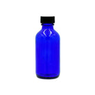 2 oz cobalt blue boston round glass bottle with black cap, use for DIY projects or storage