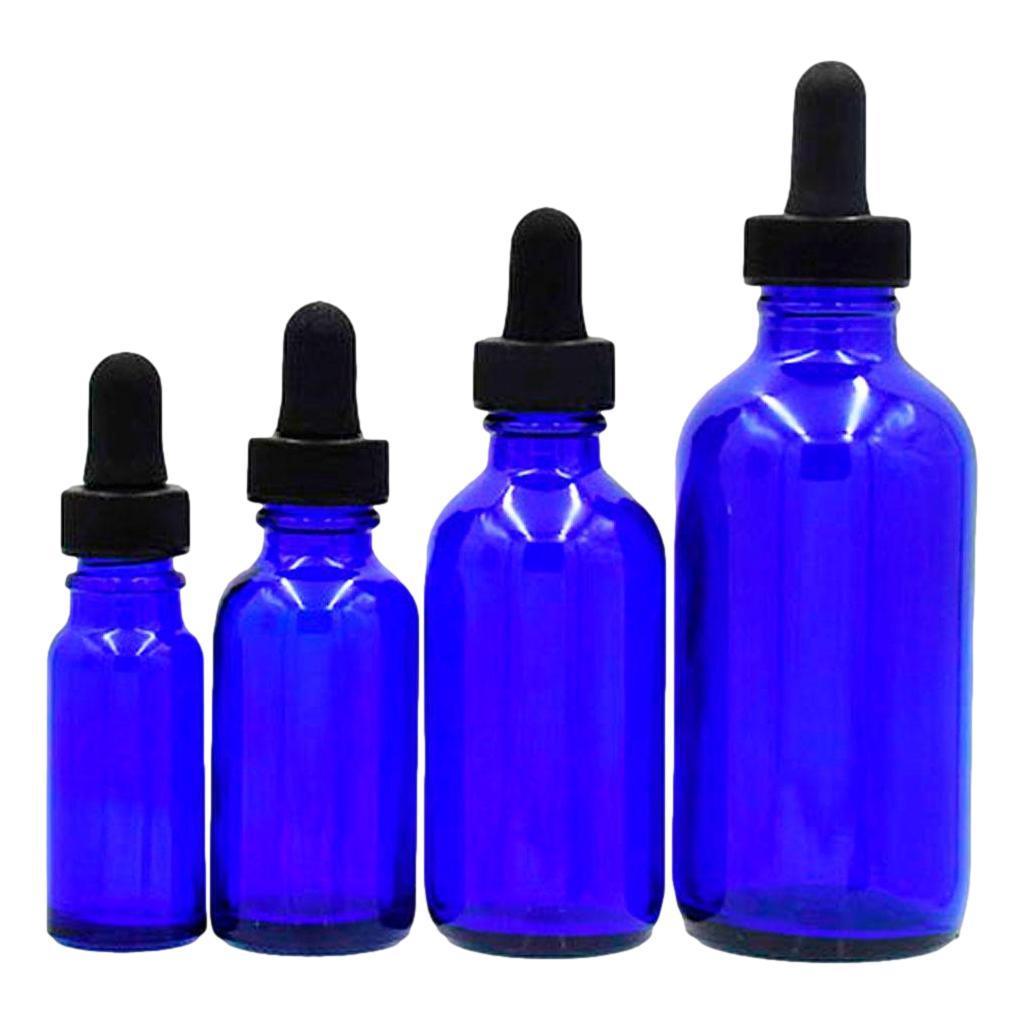 Group 1/2 oz, 1oz, 2oz, 4oz cobalt blue boston round glass bottle with black dropper, use for DIY projects or storage