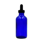 2oz cobalt blue boston round glass bottle with black dropper