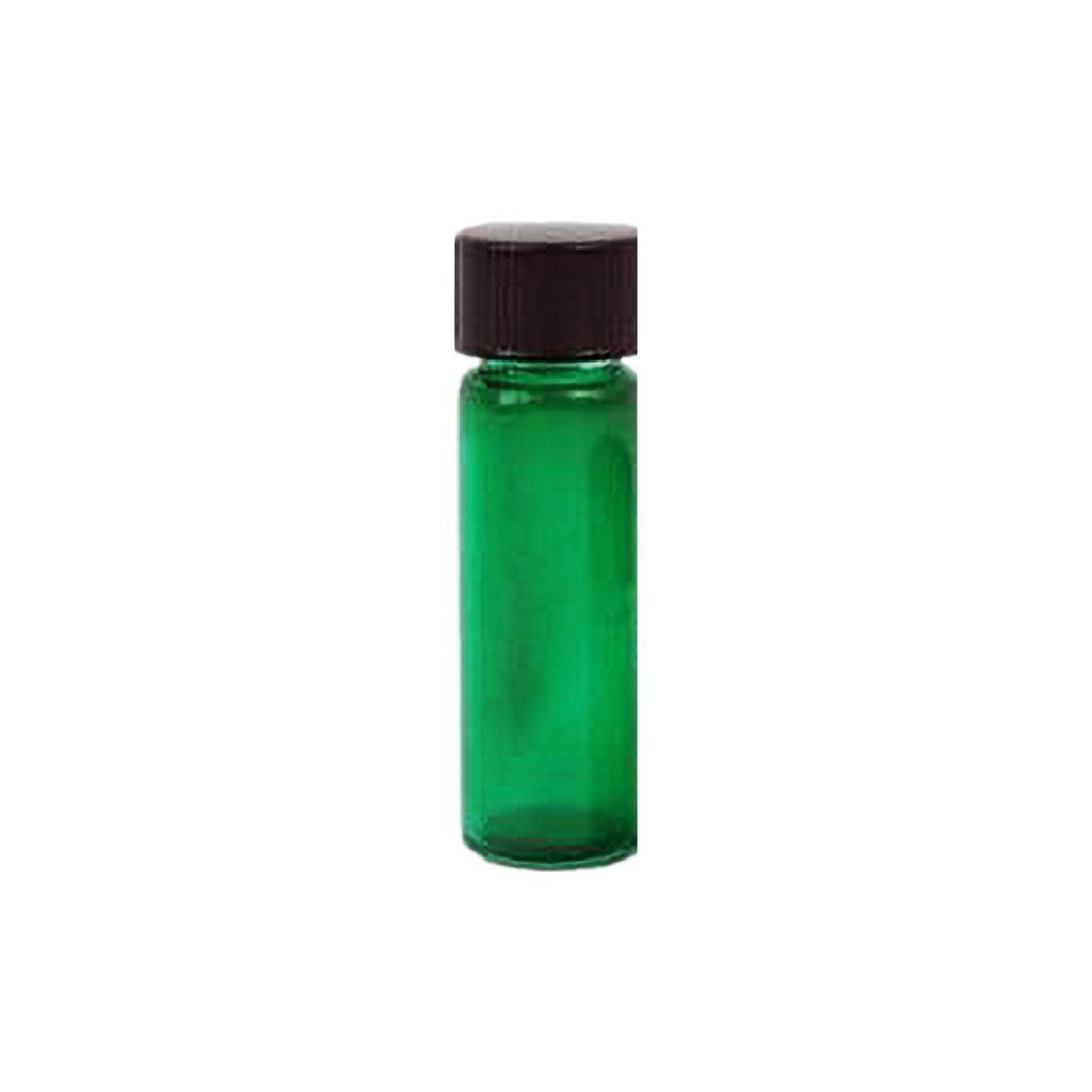 Green 1 dram glass vial with black cap and insert 