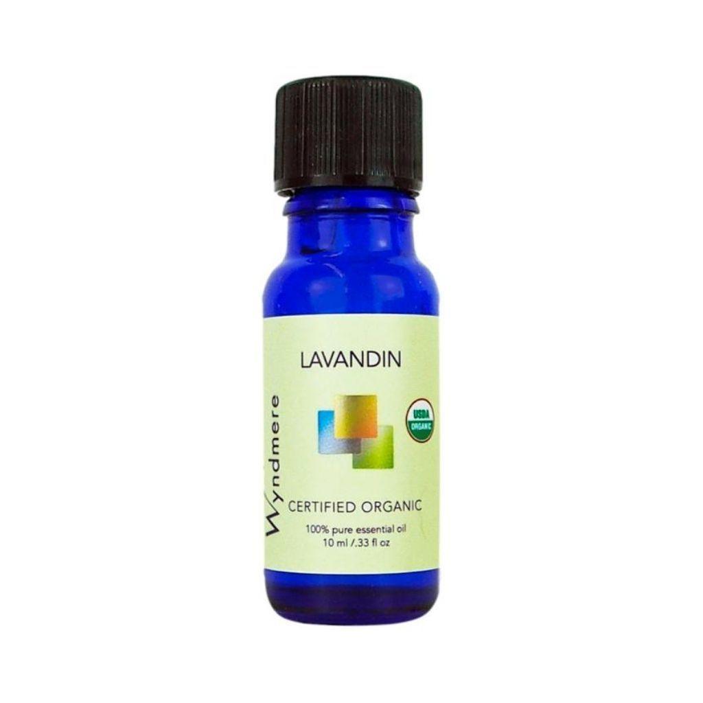 Lavandin - 10ml cobalt blue bottle of Wyndmere Certified Organic Lavandin Essential Oil that has a floral, calming aroma