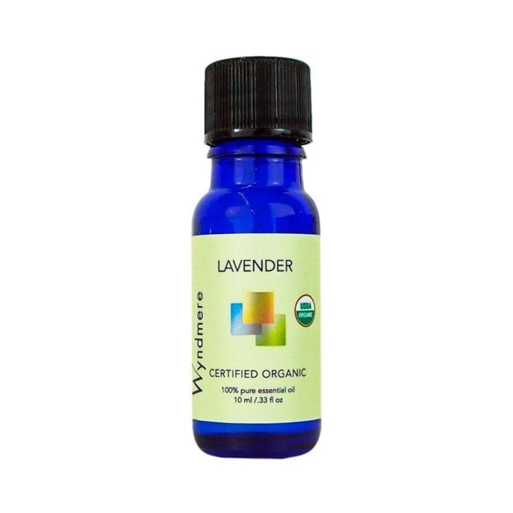 Lavender - 10ml cobalt blue bottle of Wyndmere Certified Organic Lavender Essential Oil that has a floral, restful aroma