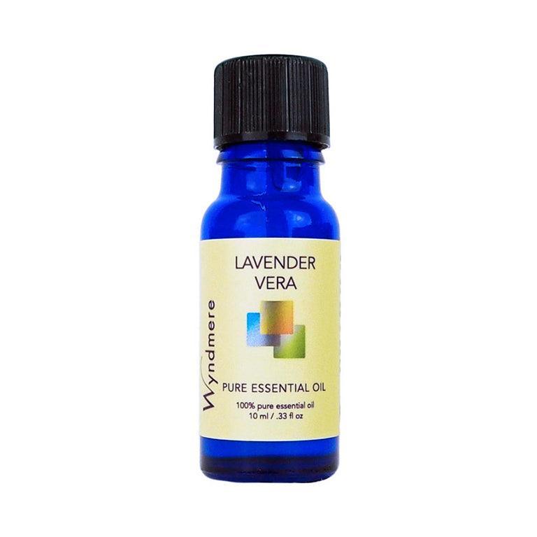 Lavender vera - 10ml cobalt blue bottle of Wyndmere Lavender Vera Essential Oil that has a floral, relaxing aroma