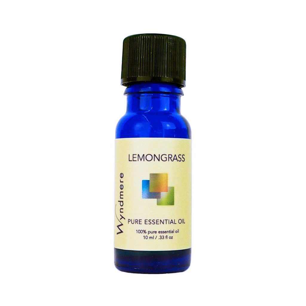 Lemongrass - Blue bottle of Wyndmere Lemongrass Essential Oil that has a grassy, lemon scent. Used in outdoor products.