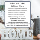 Recipe card for the Fresh And Clean diffuser blend, a bright citrus scent for your home