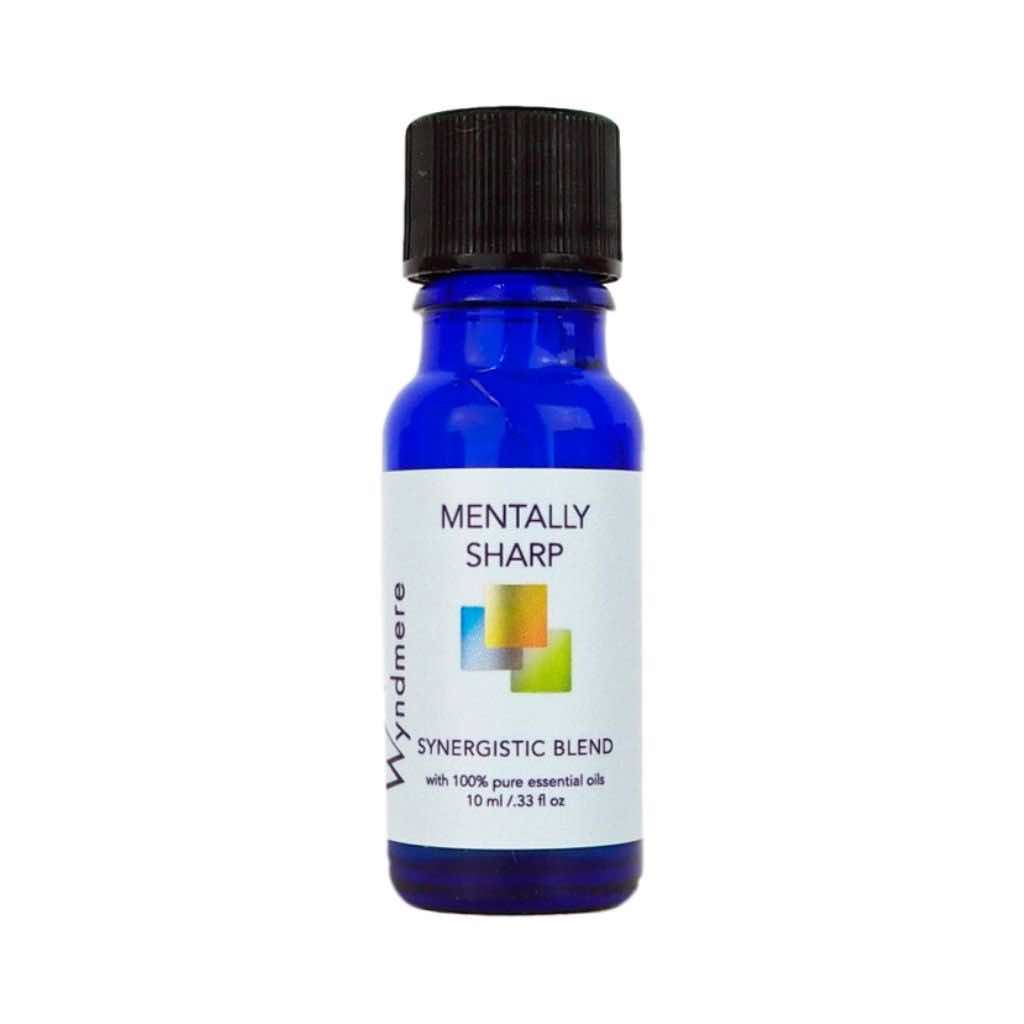 Mentally Sharp blend of essential oils that help focus and aid concentration in a 10ml cobalt blue bottle
