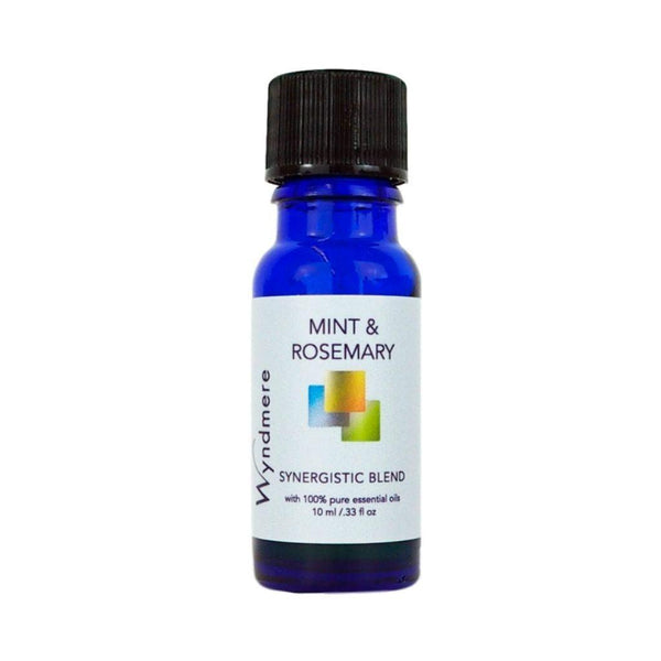 Wyndmere Mint & Rosemary essential oil blend in a 10ml cobalt blue bottle