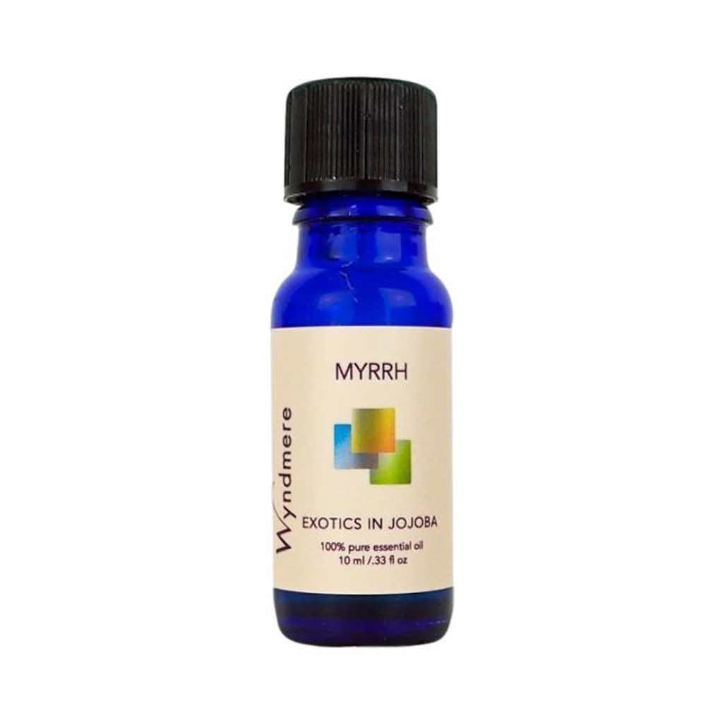 Wyndmere Myrrh Essential Oil diluted in Jojoba in a 10ml cobalt blue bottle