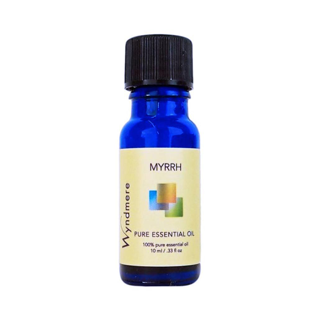 Myrrh - 10ml cobalt blue bottle of Wyndmere Myrrh Essential Oil that has a smoky, musky scent