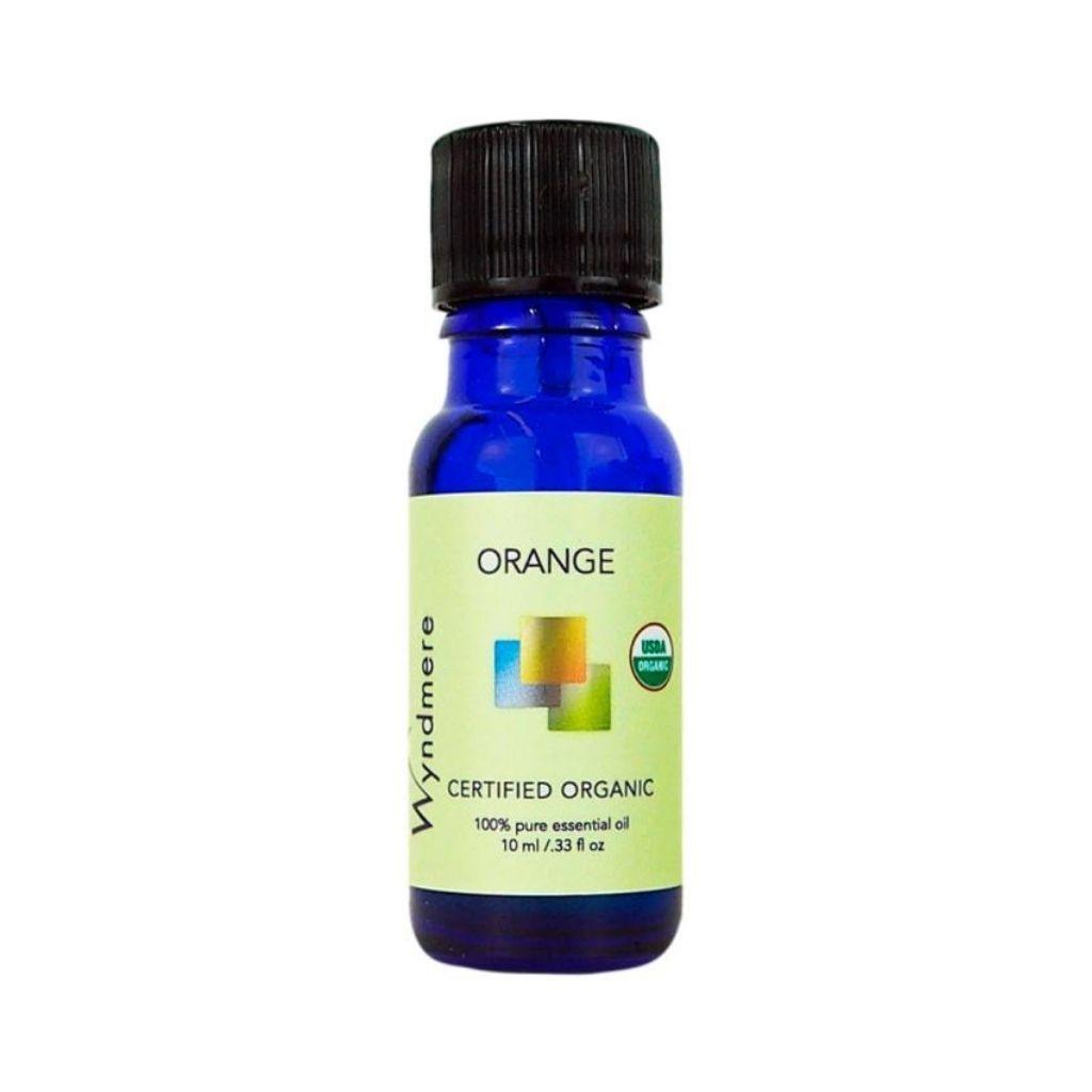 Orange - 10ml cobalt blue bottle of Wyndmere Certified Organic Orange Essential Oil that has a fresh, fruity, uplifting scent