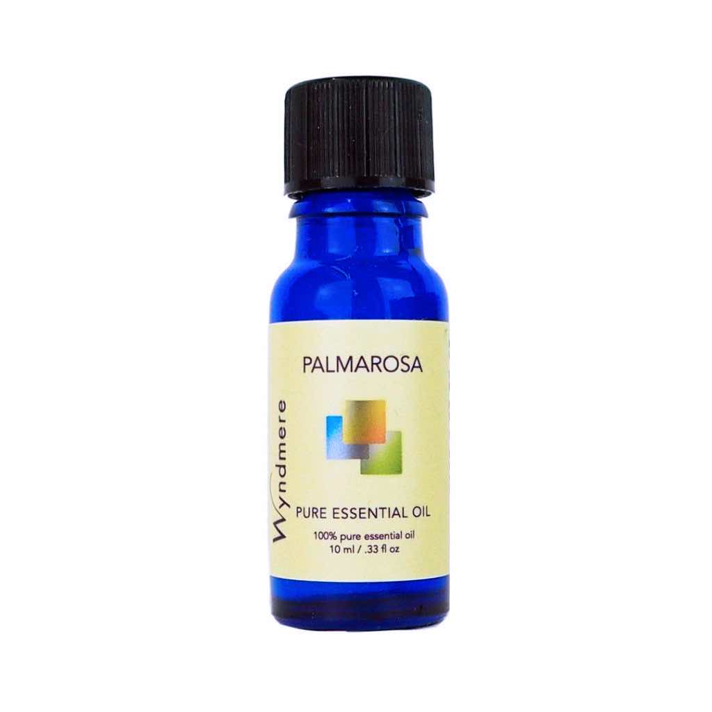Palmarosa - 10ml cobalt blue bottle of Wyndmere Palmarosa Essential Oil that has a rosy geranium-like, calming scent