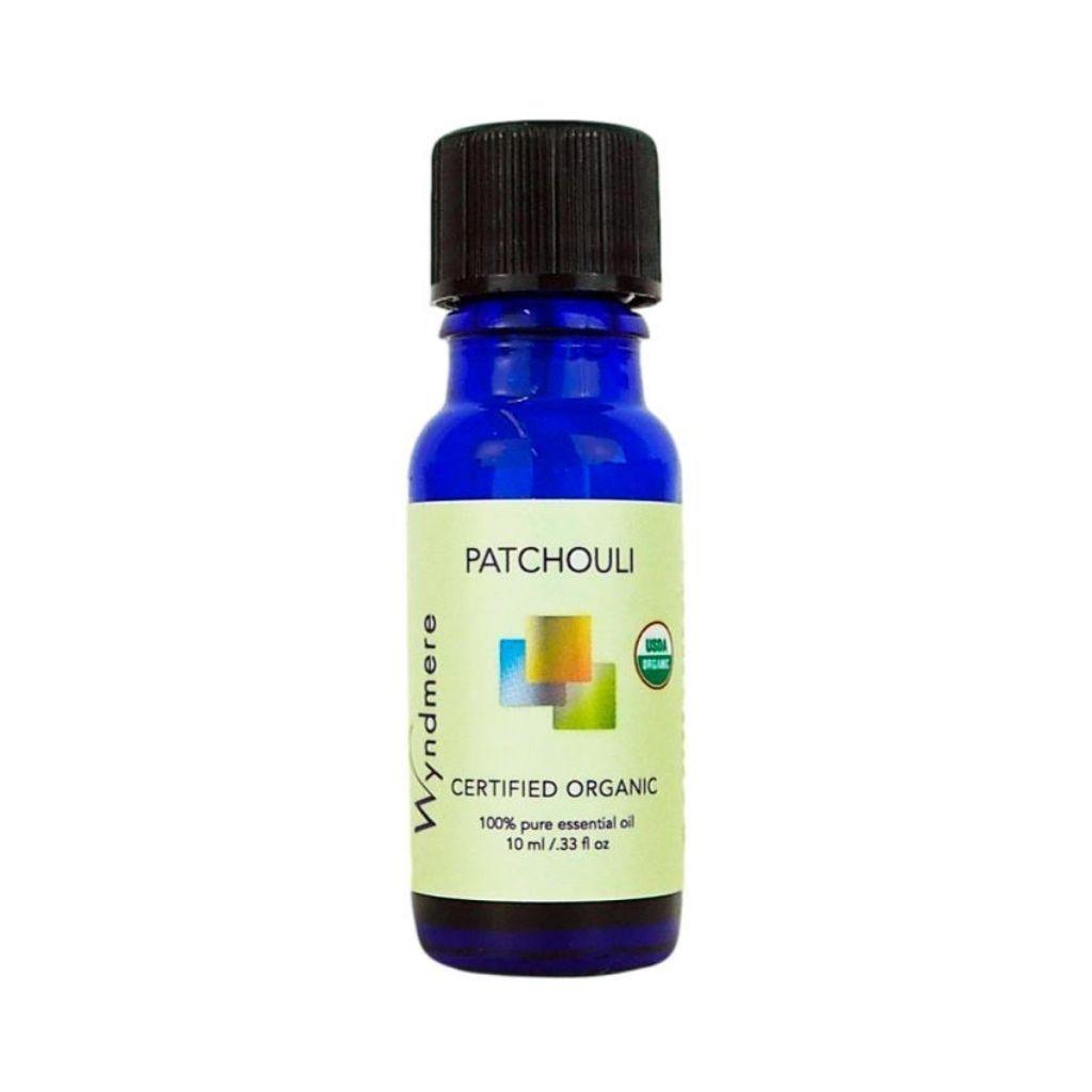 Patchouli - 10ml cobalt blue bottle of Wyndmere Certified Organic Patchouli Essential Oil that has a rich, earthy odor