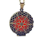 aromatherapy necklace with bronze pendant on a gold-toned chain