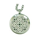 aromatherapy necklace with lacy silver locket pendant on a silver chain