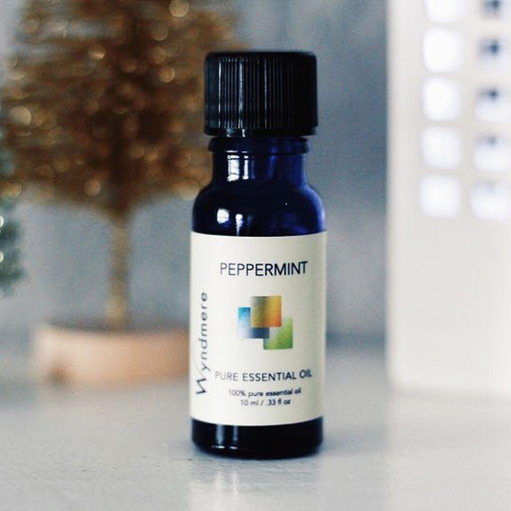 Peppermint pure essential oil in a cobalt blue bottle - Wyndmere Naturals