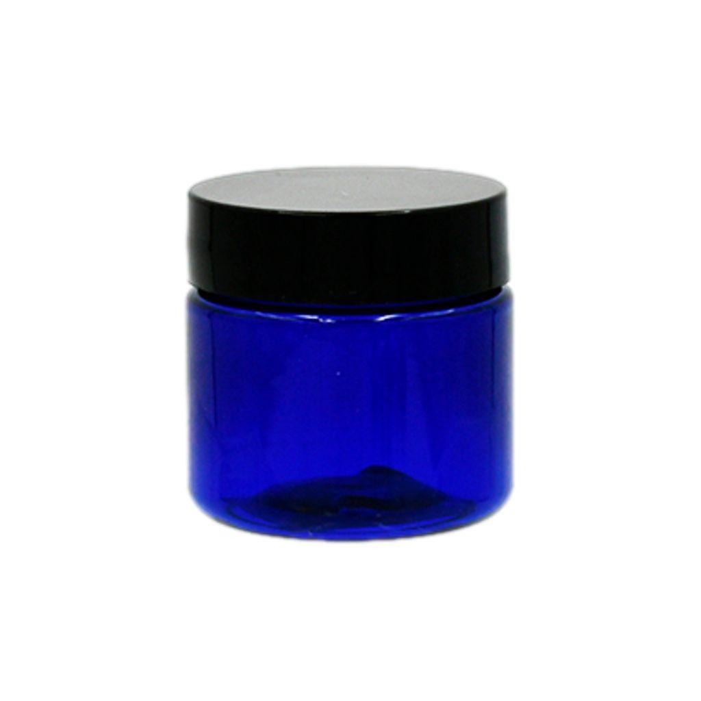 1oz cobalt blue plastic (PET) jar with black lid