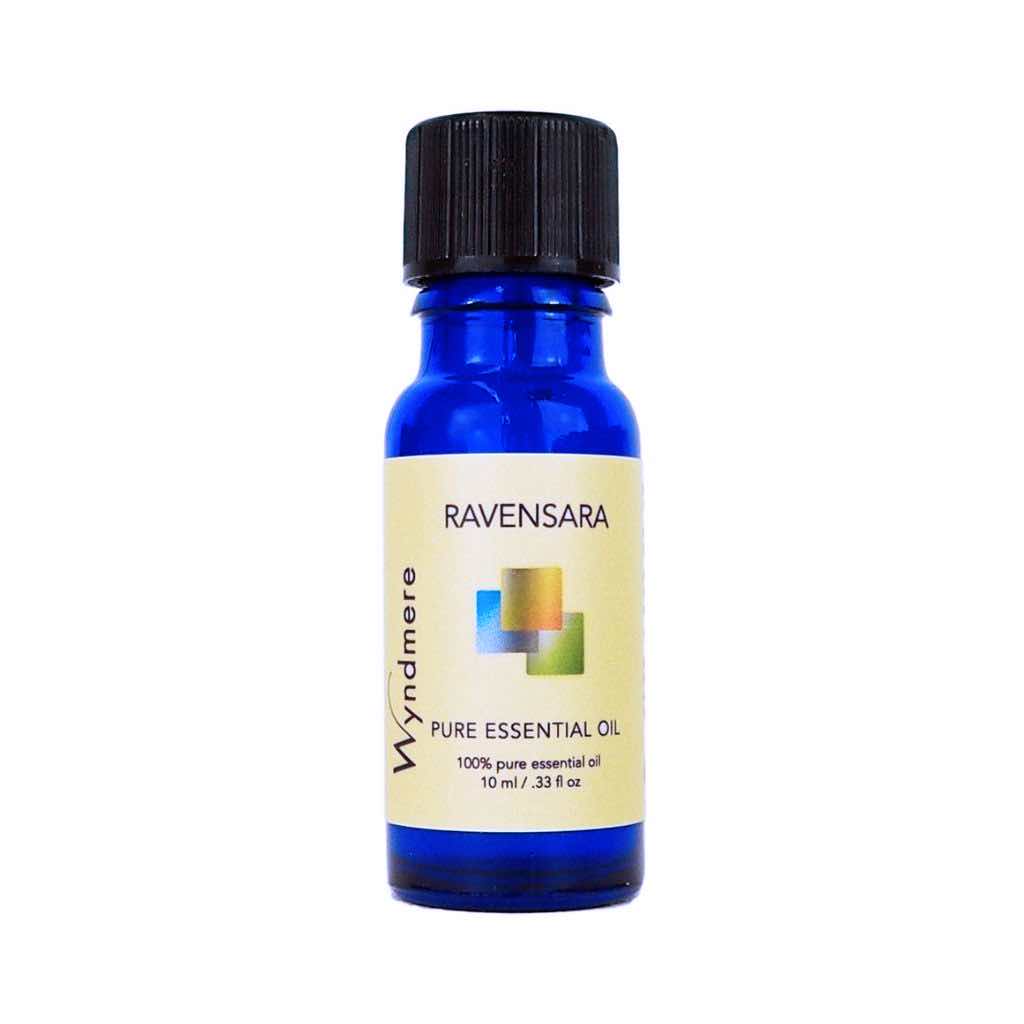 Ravensara - 10ml cobalt blue bottle of Wyndmere Ravensara Essential Oil that has a camphorous, cleansing aroma