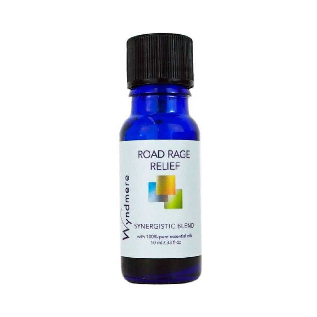 Road Rage Relief essential oil blend in a cobalt blue bottle to help promote mental alertness while relieving irritability.