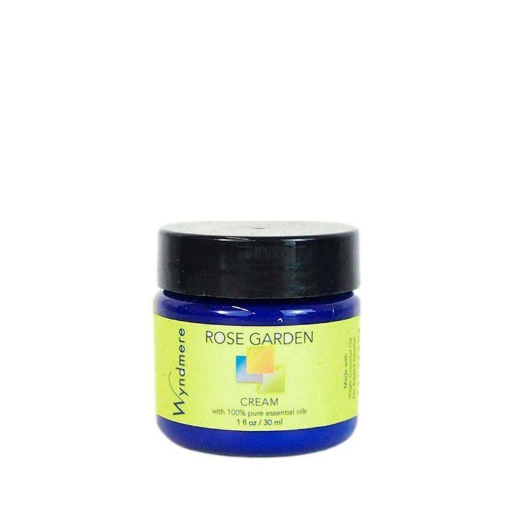 A 1oz cobalt blue jar of Wyndmere Rose Garden cream for those who love roses and beautiful skin