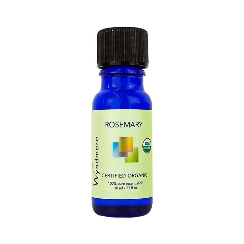 Rosemary - Blue bottle of Wyndmere Certified Organic Rosemary Essential Oil that has a fresh, herbal aroma to help focus and concentration