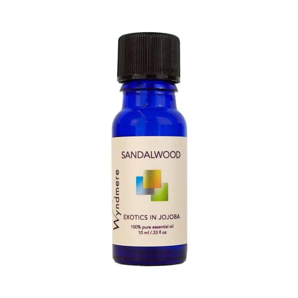 Wyndmere Sandalwood Essential Oil diluted in Jojoba in a 10ml cobalt blue bottle