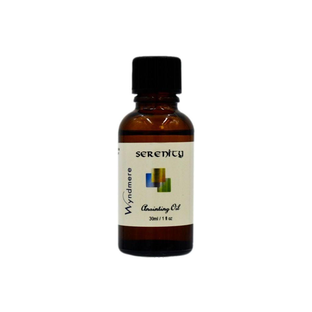 1oz amber bottle of Serenity Anointing Oil, Wyndmere Serenity calming blend of essential oils diluted in jojoba