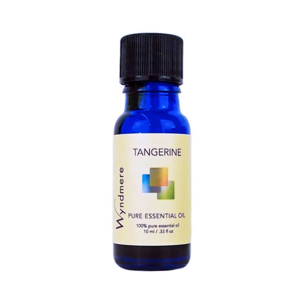 Tangerine - 10ml cobalt blue bottle of Wyndmere Tangerine Essential Oil that has a sweet, floral, citrusy, uplifting scent