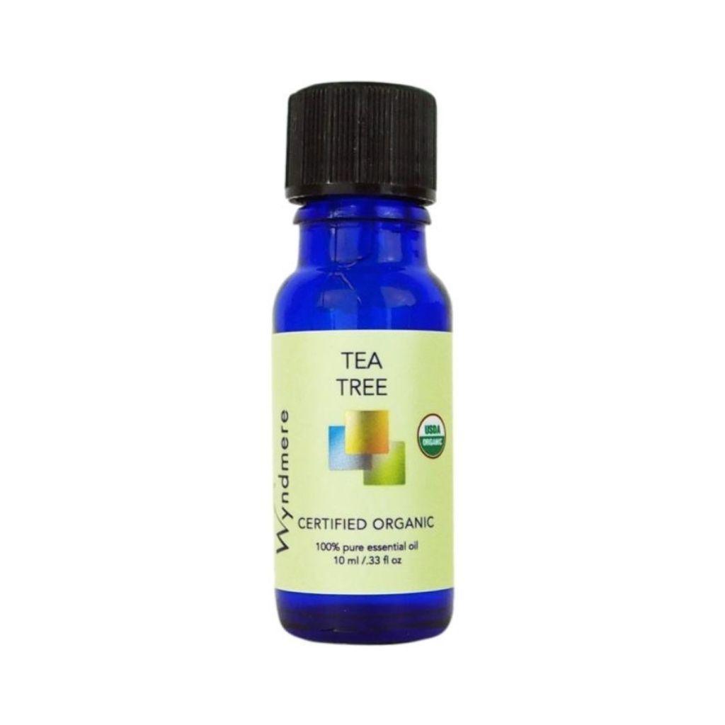 Tea Tree - 10ml cobalt blue bottle of Wyndmere Certified Organic Tea Tree Essential Oil that has a spicy, camphorous, cleansing aroma