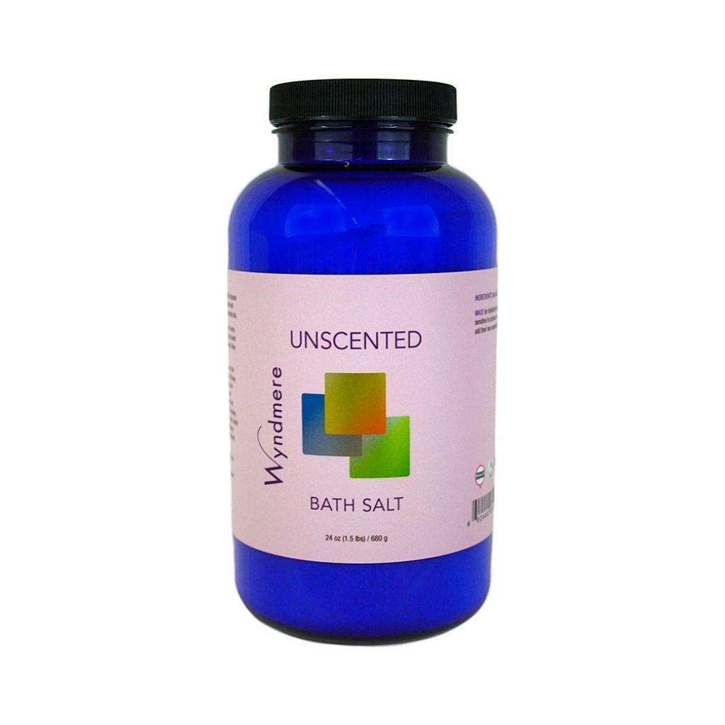24 ounce cobalt blue bottle of Wyndmere Unscneted Bath Salt for those who like to create their own aromas