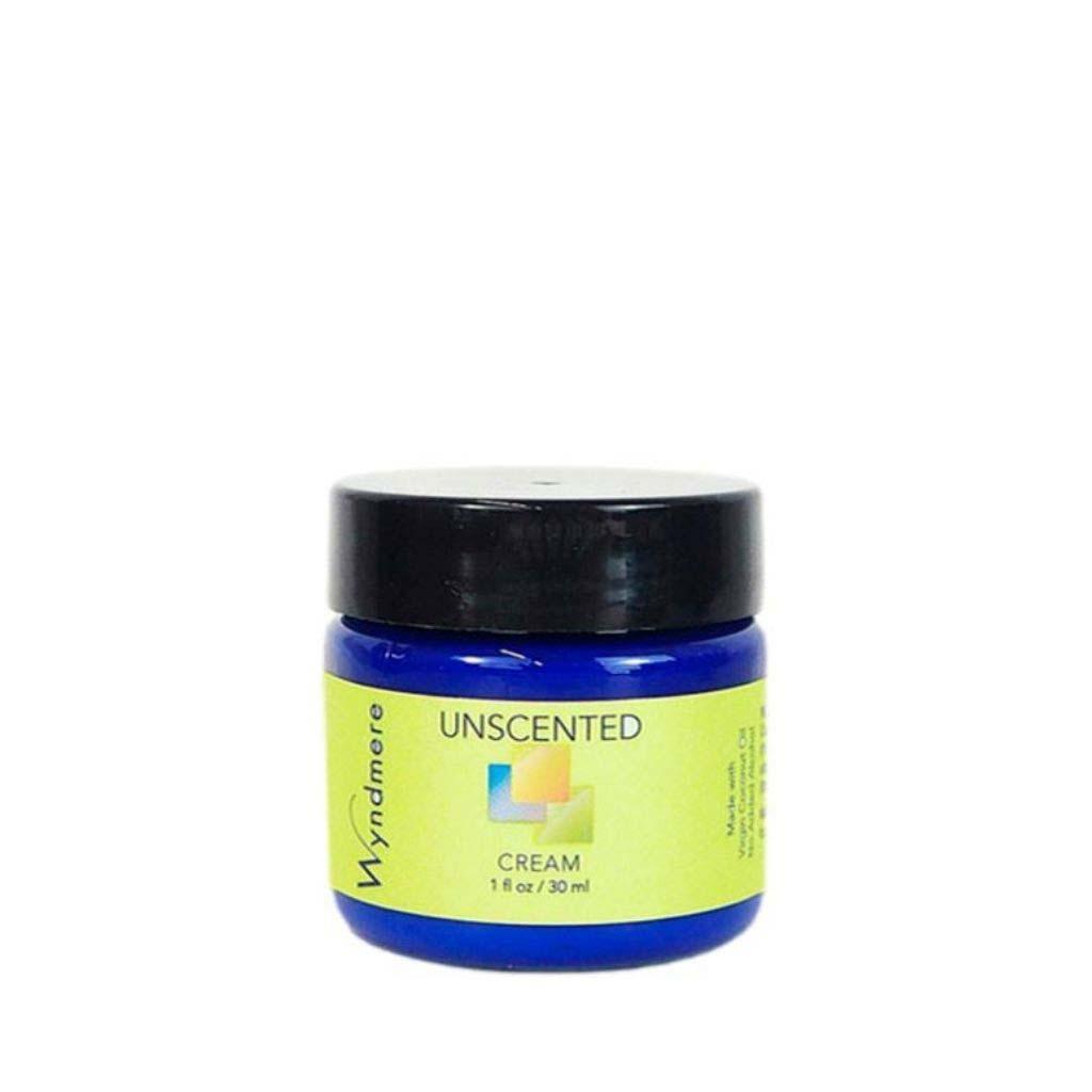 A 1oz blue jar of Wyndmere unscented cream that is great for all skin types, those sensitive to aromas, or for DIY