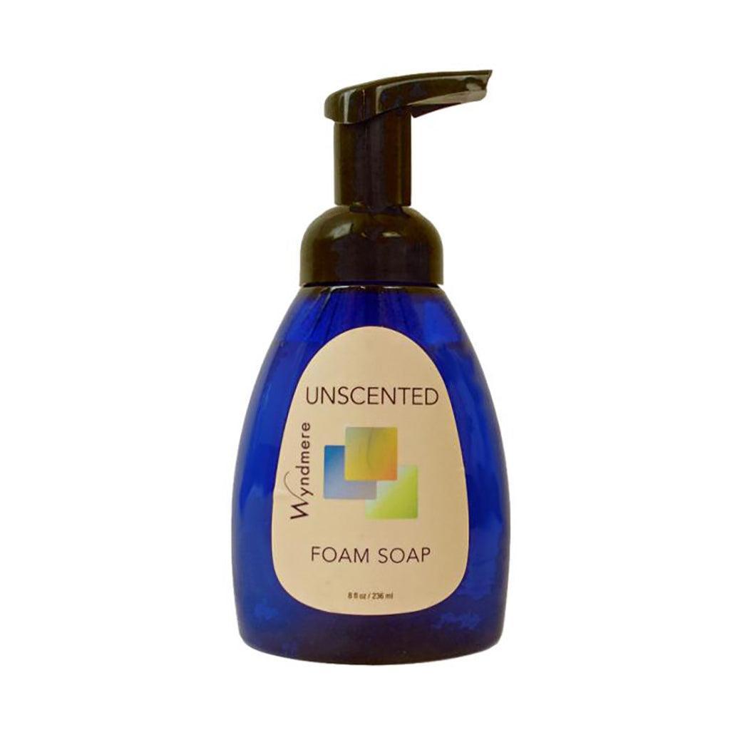 Unscented Foam Soap in a cobalt blue bottle for those who want to DIY or are sensitive to aromas