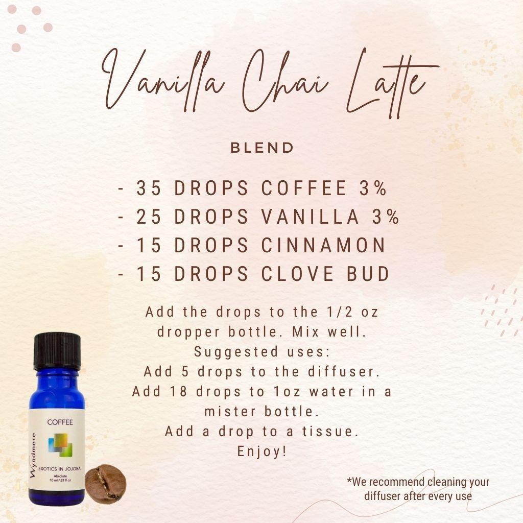 Vanilla Chai Latte essential oil blend for diffusers with a bottle of Coffee Absolute